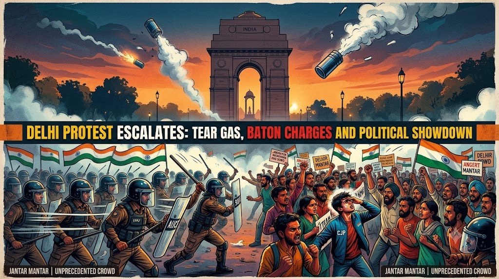 Delhi Protest Escalates: Tear Gas, Baton Charges and Political Showdown