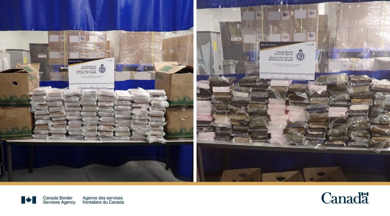CBSA officers seize over 215 kg of cocaine from two commercial trucks at Coutts