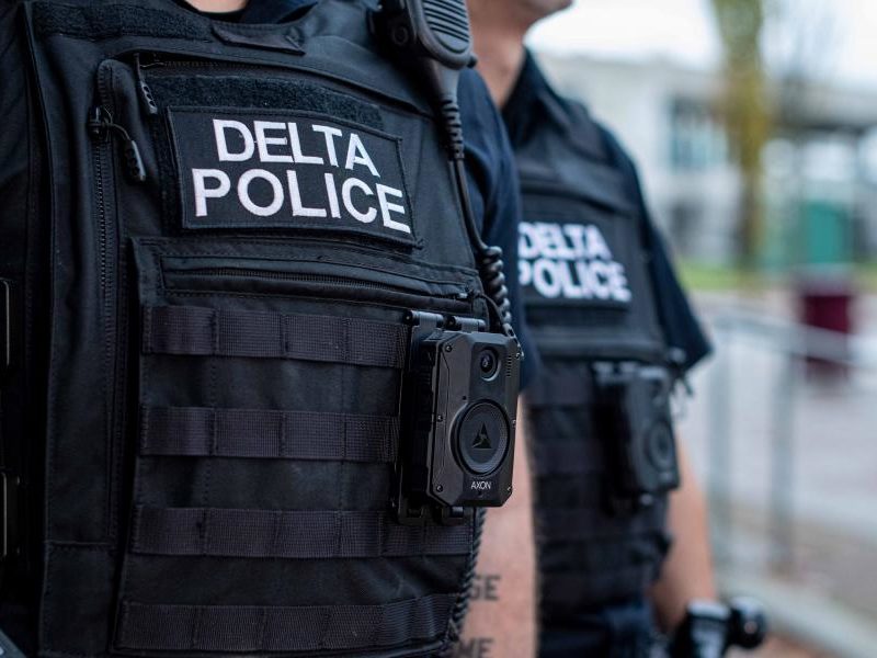 Delta Police began a pilot project in January 2021 with the Axon body-worn cameras, at that point primarily using the cameras during officer training