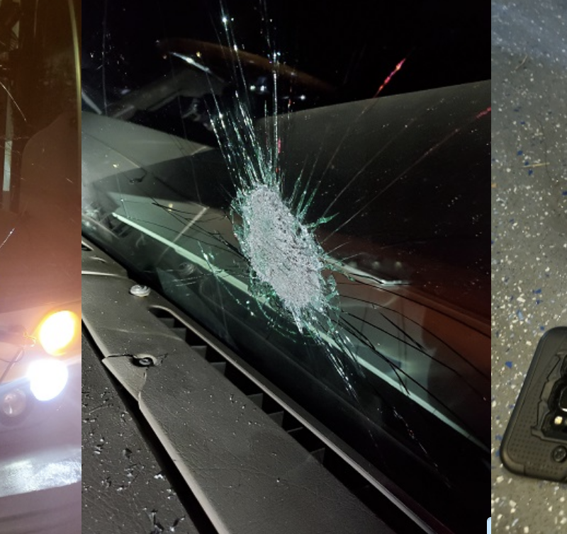 Multiple vehicles damaged by rocks thrown from pedestrian overpass